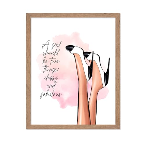 Image of Poster Master Classy And Fabulous Poster - Fashion Print - Positive Quote Art - Trendy Art - Modern Art - Gift for Women & Fashionista - Wall Decor for Bedroom or Girl's Room, 16x20 Beige Framed