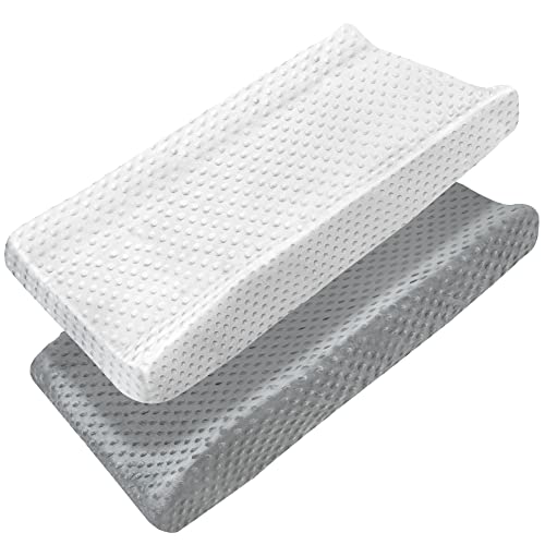 Image of Aufisi Changing Pad Cover 2 Pack, Ultra Soft Minky Dots Plush Diaper Changing Table Sheets for Baby Boys and Girls Infants Unisex Breathable Wipeable, White and Dark Grey
