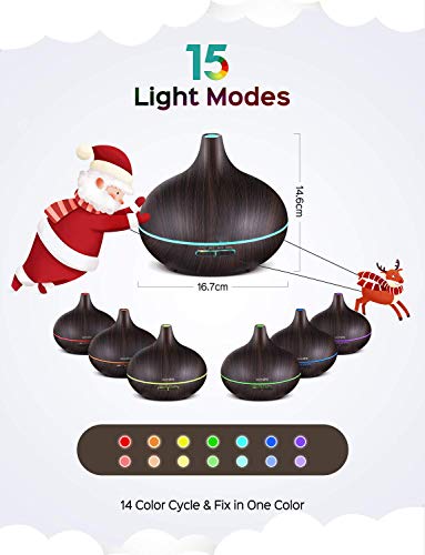Difusor de Óleo Essencial, Difusor de Óleo de 300 ml com 7 Luzes Coloridas e 4 Temporizadores, Difus