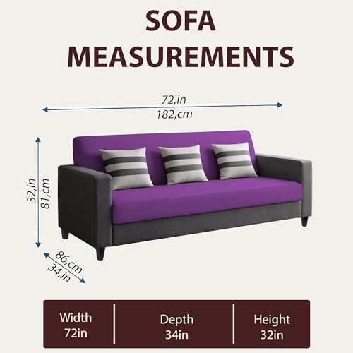 Image of Casaliving Amara 3 Seater Sofa Set for Living Room (Black Purple Colour Fabric) Premium Fabric Sofa