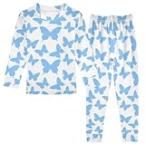 miaozhen Pajama Set Fashion Blue Butterfly White Pjs Winter 24M