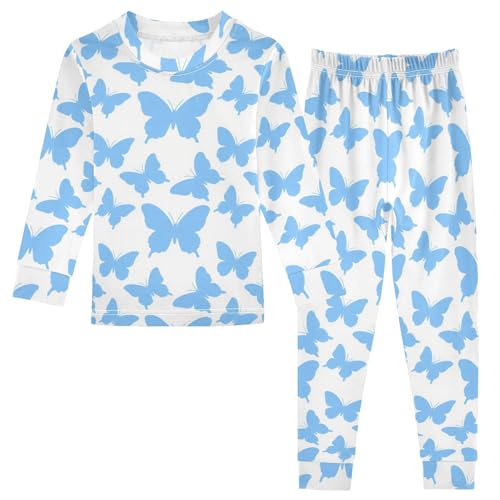 miaozhen Pajama Set Fashion Blue Butterfly White Pjs Winter 24M