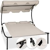KESSER® Doppel-Sonnenliege Doppelliege | mit Sonnendach und Kopfkissen | für Zwei Personen | mit Räder | Relaxliege | Gartenliege | wetterfest | 200 kg Belastung | 225x 175x 155 cm | Beige