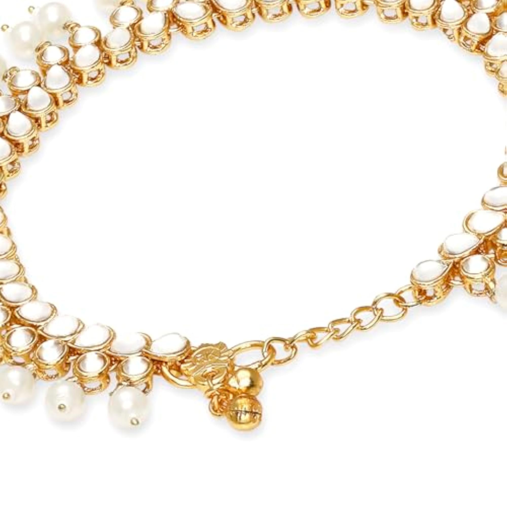 Women's Gold Tone Kunadn & Pearl Ethnic Payal Anklets, Stylish