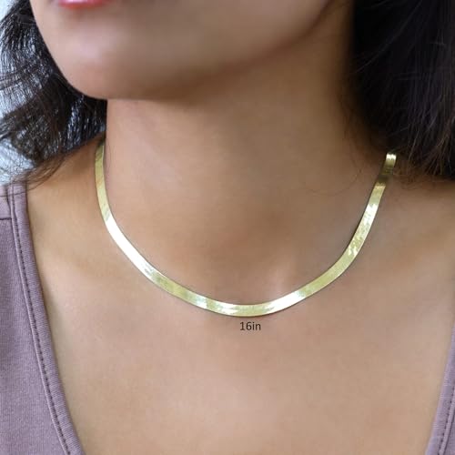 Nuragold 14K Real Yellow Gold Solid Herringbone Flexible Chain Necklace 14"-24" (3mm-7mm) Italian Jewelry for Men & Women2