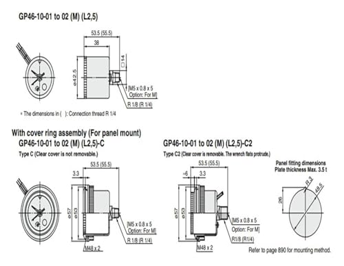 Manomètre avec interrupteur pneumatique GP46-10-02-C pour automates