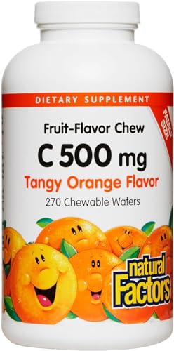 Natural Factors Kids Chewable Vitamin C 500 mg, Supports Immune Health, Bones, Teeth and Gums, Tangy Orange, 270 Wafers