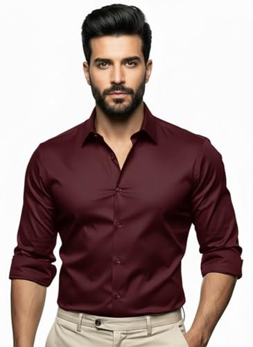 Image of Men's Solid Satin Full Sleeve Soft Finish Regular Fit Shirt for Casual Wear