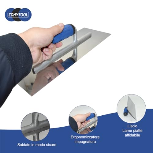 ZCHYTOOL Glättekelle Rostfrei 38 x 13 cm Premium Trockenbau Werkzeug Profi Groß Glättekellen Für Zementmörtel und Putz Traufel mit Edelstahlblatt