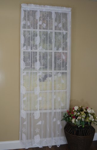Curtain Chic Seashells Lace Panel, 63-Inch, White
