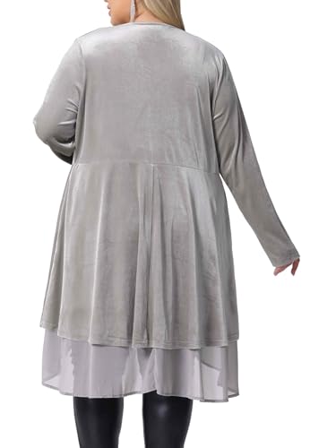 Image of Agnes Orinda Women Plus Size Ruffled Asymmetric Long Velvet Cardigan Jacket | Chiffon Ruffle Splicing Open Front Long Sleeve Irregular Hem Casual Jackets