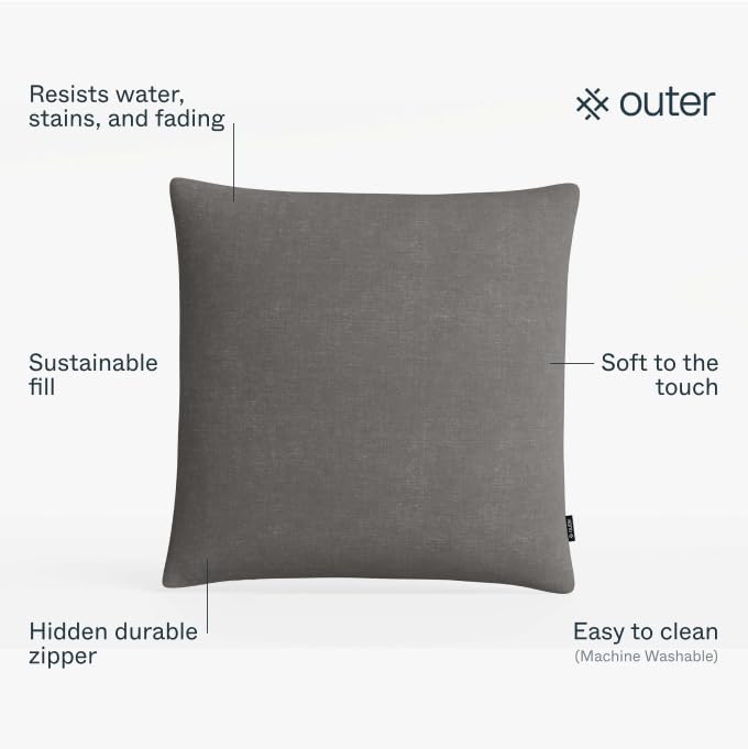Outer-Outdoor-Throw-Pillow-with-OuterWeave-Performance-Fabric-Decorative-Outdoor-Pillow-for-Patio-Outdoor-Furniture-Includes-Machine-Washable-Pillow-Cover-and-Insert-Dark-Pebble-Gray-12×20 Outer Outdoor Throw Pillow with OuterWeave Performance Fabric Decorative Outdoor Pillow for Patio Outdoor Furniture Includes Machine Washable Pillow Cover and Insert Dark Pebble Gray 12×20