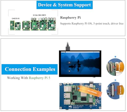 Image of 5inch DSI LCD 5-Point Capacitive Touch Screen Monitor for Raspberry Pi Pi5 /4B /3B+ /3B /3A+ /CM4 /CM3+ /CM3, 1024 x 600 Resolution IPS Display Screen, DSI Interface, 178 Viewing Angle, No Driver Required