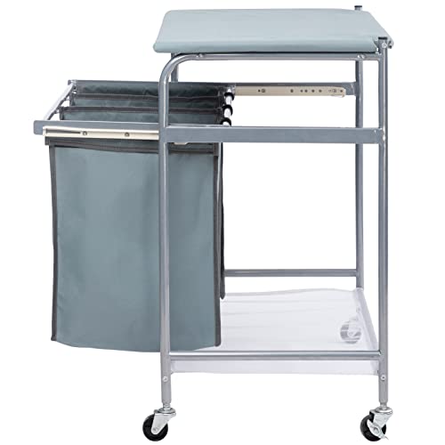 Hollyhome Laundry Sorter Cart With Side Pull 3-Bag Ironing Board Heavy-Duty 4 Wheels Laundry Hamper Blue Grey #TOP6