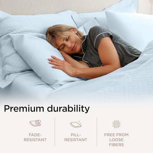 Threadmill Luxury Full Size Sheets for Full Size Mattress, 1000 Thread Count Supima Cotton Sheets for Full Mattress, 5-Star Hotel Quality 4 Piece Bed Sheets with Extra Deep Pocket, Light Blue