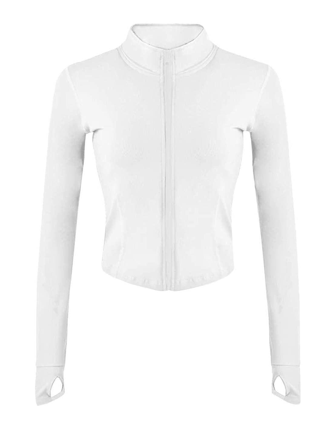 GnveubWomen’s Sports Running Jacket Slim Fit Stretchy Full Zip Athletic Workout Lightweight Jacket with Thumb Holes