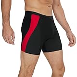 Men's Square Leg Swimsuit Splice Swim Jammer 5 Inch Inseam Competitive Stretch Swimming Trunks with Drawstring Front Liner (US, Alpha, Medium, Regular, Regular, Black/Redness Improved)