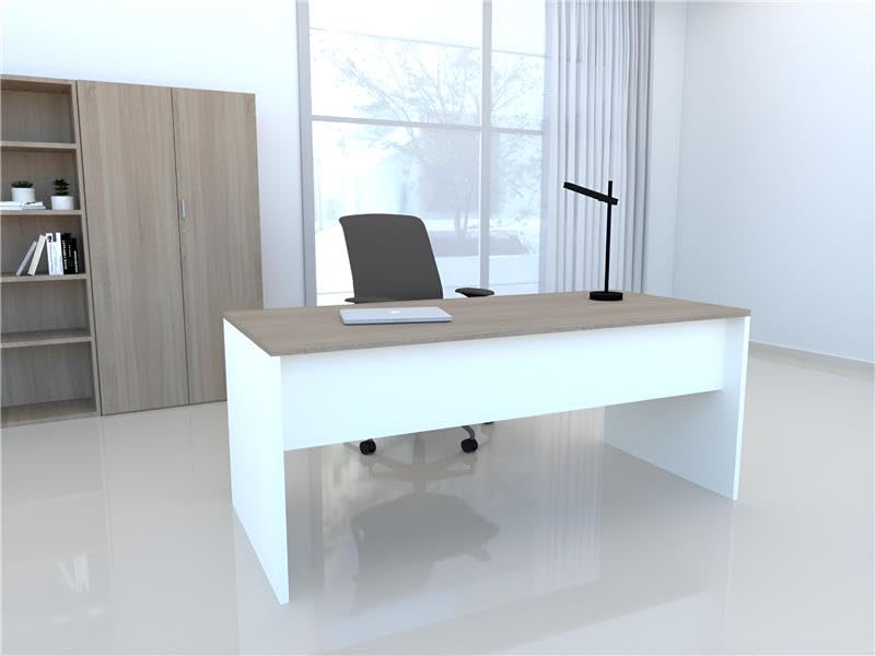 OFICIT Escritorio Mesa de Oficina en Color Blanco con Tablero Olmo, 180x80cm. FABRICACIÓN Nacional.