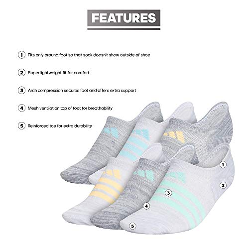 Adidas Women's Superlite Super No Show Socks (6-Pair), Grey/Clear Mint/Acid Orange, Medium #TOP1