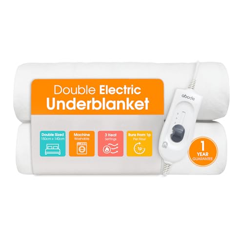 Abode Double Electric Blanket 90W White Heater with 3 Heat Settings, Preheat Function & Detachable Controls, 1.4m Power Cord & Machine Washable AEDB2002 (Double)