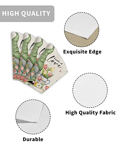 Wedge Shaped Placemats Round Table Mat Sets Of 4,Spring Tulip Flower With Gnome Fan Shape Heat Proof Placemat For Indoor Outdoor Kitchen Dinner Party Decor Blossoming Floral On Linen Flax #TOP1