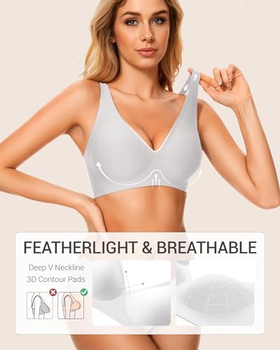 Image of Gailife Deep V Jelly Bras for Women No Underwire Wireless Seamless Push Up Bra Comfort Support Plunge Bralette Full Coverage