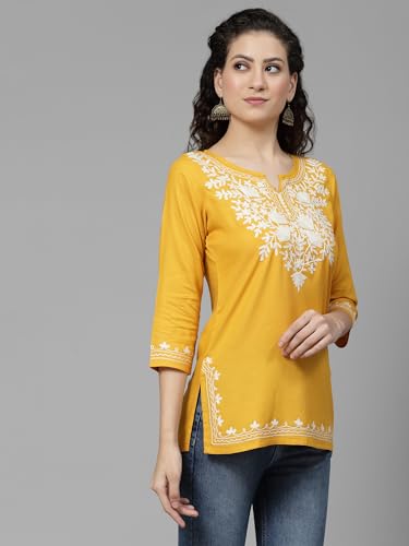 Image of QAZMI Short Kurti for Women| Rayon Cotton Embroiderd Kurta | Women's Tunic Tops