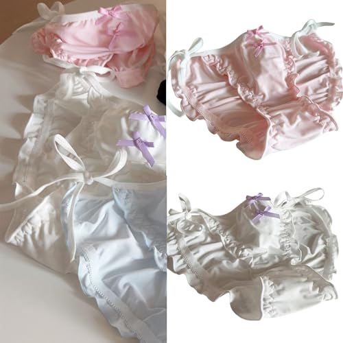 Alksubbm Culotte taille basse en soie Culotte à nouer sur le côté Sous-vêtements respirants String Bikinis Slip Sweet Lolitas Bow Underpants Ladies Hipsters Culotte, bleu, Taille unique – vue 3