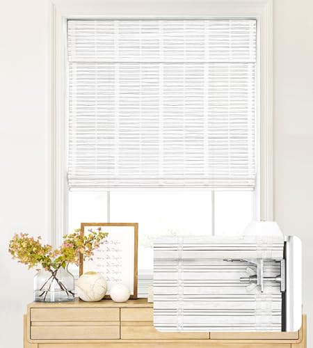 LazBlinds Cordless Bamboo Roman Shades, Whitewash 30.6 x 64 in