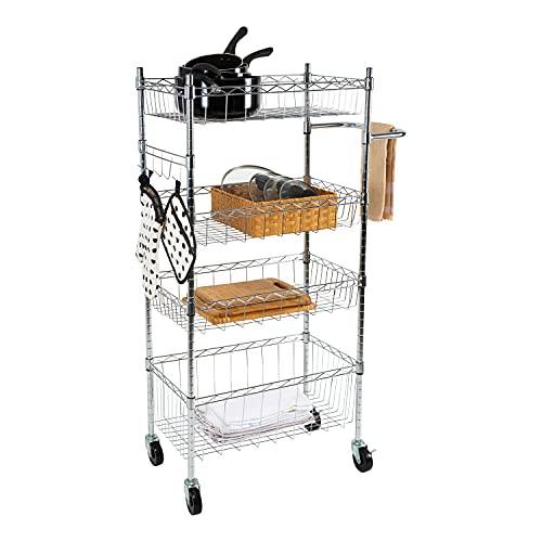 Organize It All 4 Tier Utility Cart With Rubber Casters | Dimensions: 23.62" X 17.78" X 47.2 | 4 Tier | Storage Cart | Good For Kitchen | Laundry Room | Office | Durable | Home Organization | Chrome #TOP3