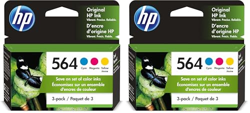 HP 564 Cyan,Magenta,Yellow Ink Cartridges | Works with DeskJet 3500; OfficeJet 4620; PhotoSmart B8550,C6300,D5400,D7560,5500,6510,6520,7500,Plus | N9H57FN,(Pack of 6)