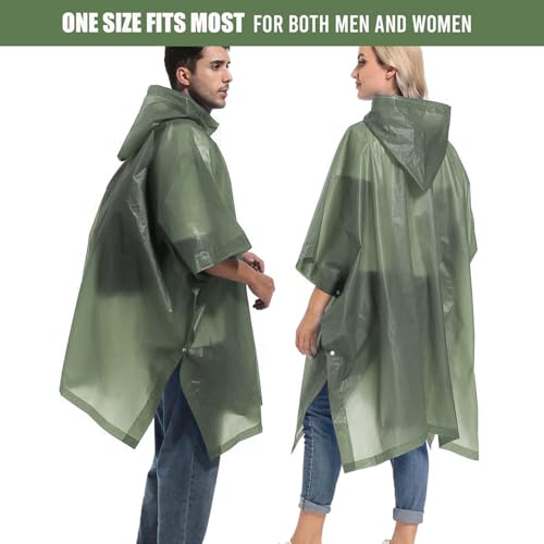 Image of ORILEY EVA Raincoat Poncho 70 GSM with Adjustable Hood Full Sleeves Knee Length Unisex Universal Size Water Resistant Outdoor Rainwear for Bike Riders Men and Women (Pack of 1, Olive Green)