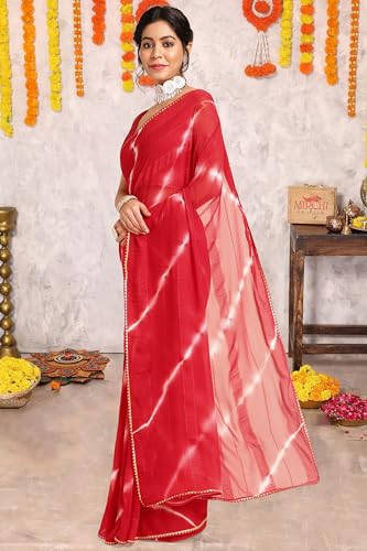 Image of MIRCHI FASHION Women Saree Shibori Print Chiffon | Elegant Festive and Functional Sari for All-Day Comfort with Matching Blouse