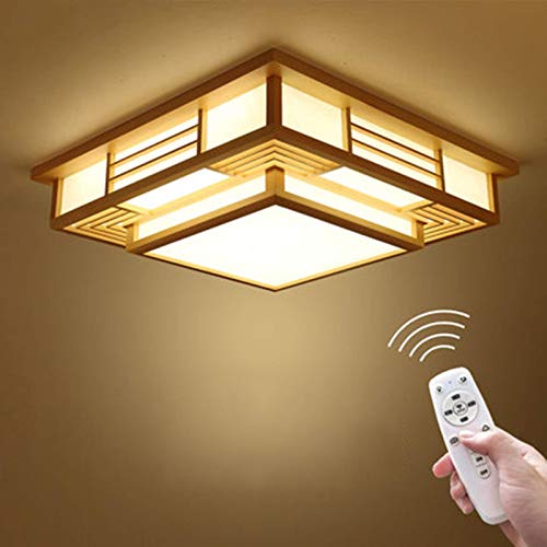Plafonnier LED salon en bois clair à télécommande style japonais
