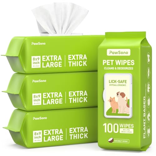 Hypoallergenic Pet Wipes for Dogs & Cats – Quick Clean & Deodorize Paws, Butt, Eyes, Ears, Face & Fur | Daily Grooming After Walks and Between Baths | Extra Large & Thick | Coconut Scented, 400 Count