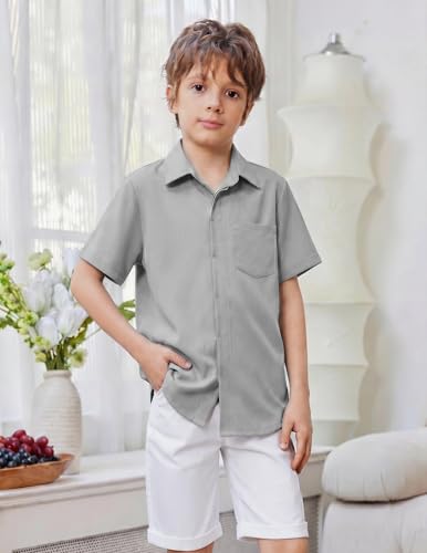 Image of Arshiner Boys Short Sleeve Dress Shirts Solid Button Down Shirts | formal Uniform School Shirt, for 4-12 Years, Hidden Buttons, with Chest Pocket, Regular Fit, Summer Tee top for Kids
