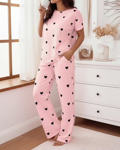 Image of CHICME Womens Pajamas Sets 2 Piece Short Sleeve Lounge Set Printed Loose Pants Pj Sets Loungewear Set