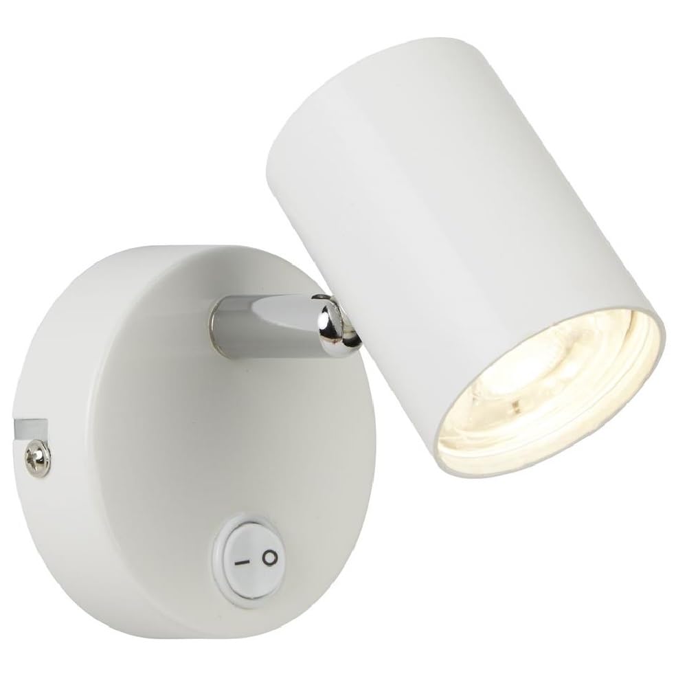 Britalia LED White Metal Modern 1 Lamp Cylindrical Head Switched Wall & Ceiling Spot Light | 9cm Diameter | 350 Lumen 3000k Warm White | Adjustable Chrome Neck | Retro Industrial Vibe