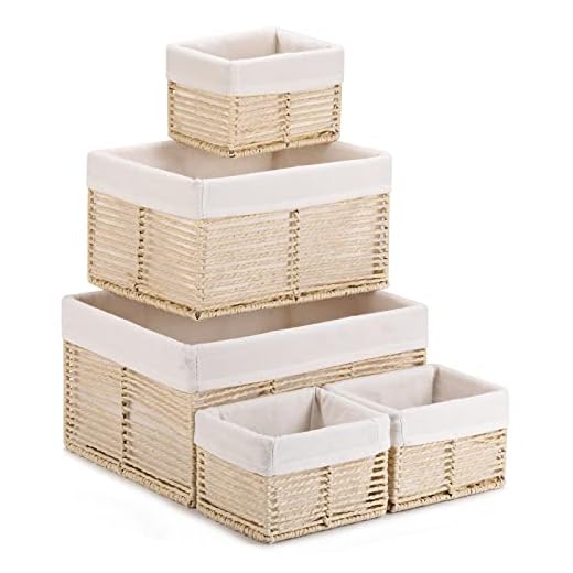 Vagusicc Cesta de almacenamiento de mimbre, tejida a mano, cestas de mimbre rectangulares pequeñas de mimbre para organizar, cubos de almacenamiento para clóset, ropa, cambiador, beige, paquete de 5