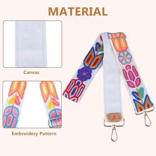 Image of Purse Strap, Adjustable Embroidery Flower 2 Inch Wide Purse Straps Replacement Crossbody for Women