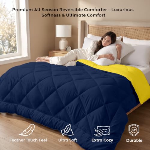Image of AYKA Reversible Comforter 220 GSM Microfiber Reversible AC Comforter /Blanket for Winter /Quilt /Duvets for King Size Double Bed Comforter (90 * 100, Yellow & Navyblue)| TC - 220