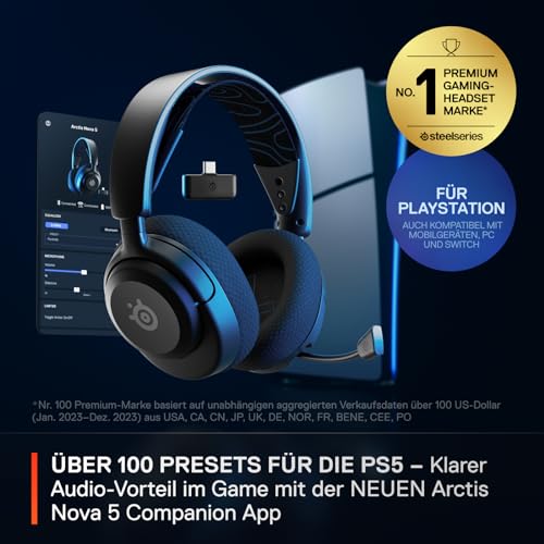 SteelSeries Arctis Nova 5P Wireless PS5 Gaming Headset – Für PS5, PC, Switch 2, Handy – Magnetische Neodym-Treiber – 100+ Audio Presets – 60 Std. Akkulaufzeit – 2,4 GHz oder BT-ClearCast Gen2.X Mik – Bild 3