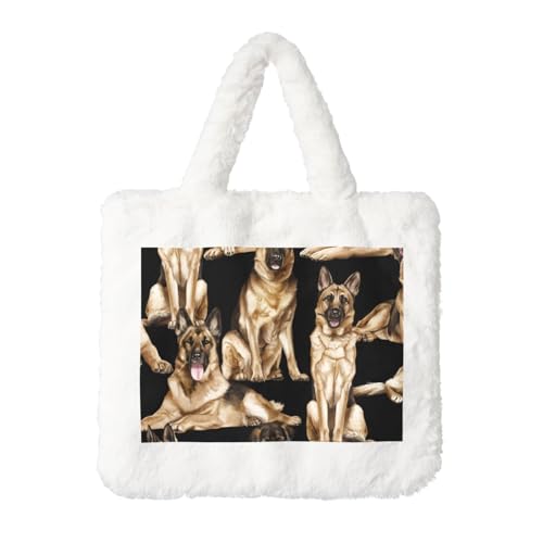 Sac à bandoulière peluche blanc pour femme motif berger allemand
