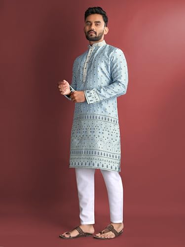 Men's Silk Traditional Party Wear Kurta Pajama Set Ethnic Outfit for Weddings, Festivals B-MAN3