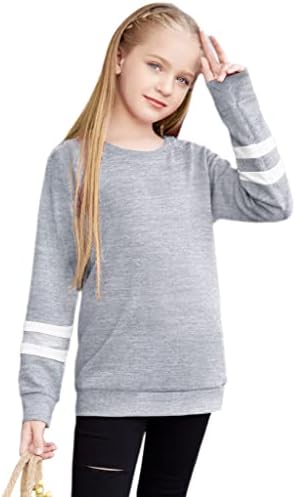 Arshiner Girls Casual Color Block Long Sleeve Fashion Sweatshirts Grey for 12-13 Years