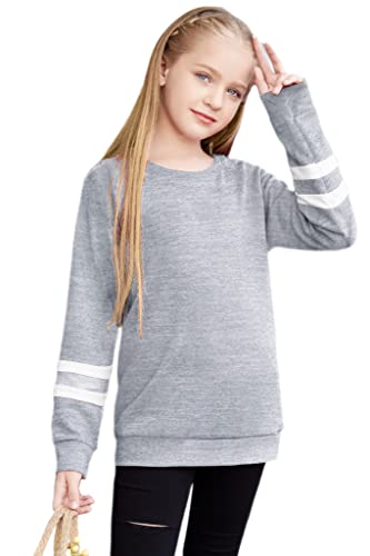 Arshiner Girls Casual Color Block Long Sleeve Fashion Sweatshirts Grey For 12-13 Years #TOP3