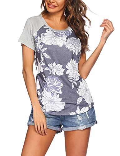 Ekouaer Maternity Nursing Tops For Breastfeeding Short Sleeve Pregnancy Tee Shirt Postpartum Clothes Gray Floral X-Large #TOP3