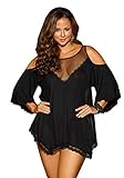 Shirley of Hollywood Nummer x3257 Größe 3 X Schwarz Viskose Jersey Knit Sleepshirt mit String
