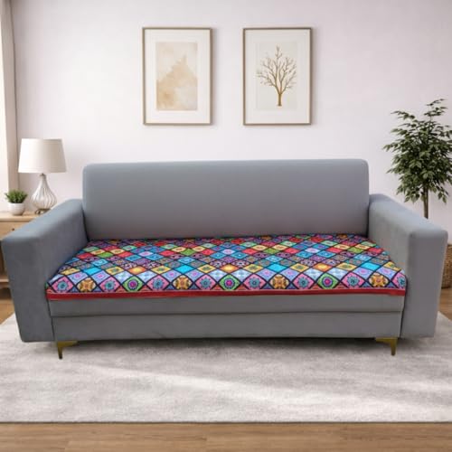 Image of Homerz Premium 1 Seater Velvet Sofa Panel Cover with Digital Prints | Anti-Slip Backing (Mandala, 1 Seater)