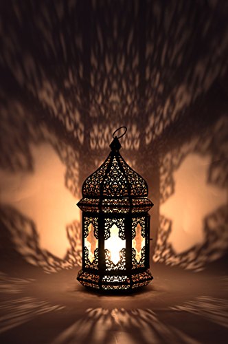 Orientalische Laterne aus Metall & Glas Wifaq Klar 40cm | orientalisches Windlicht schwarz mit Glas | Marokkanische… – Bild 4